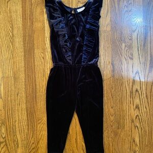 Cat & Jack Navy Blue Velvet Ruffle Jumpsuit